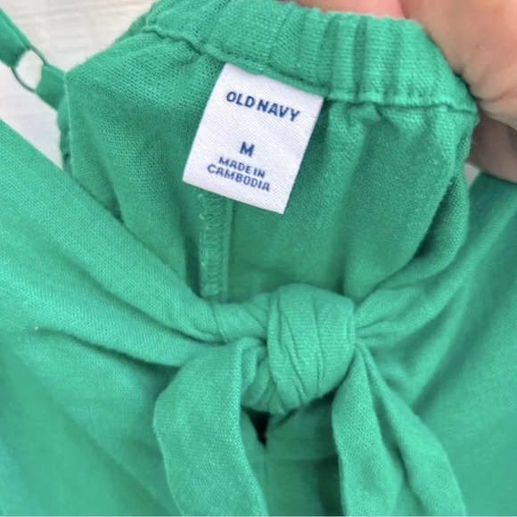 Cottagecore Green Classy Linen Blend Tie Knot Bust Strappy Midi Sun Dress / Med - Picture 4 of 5